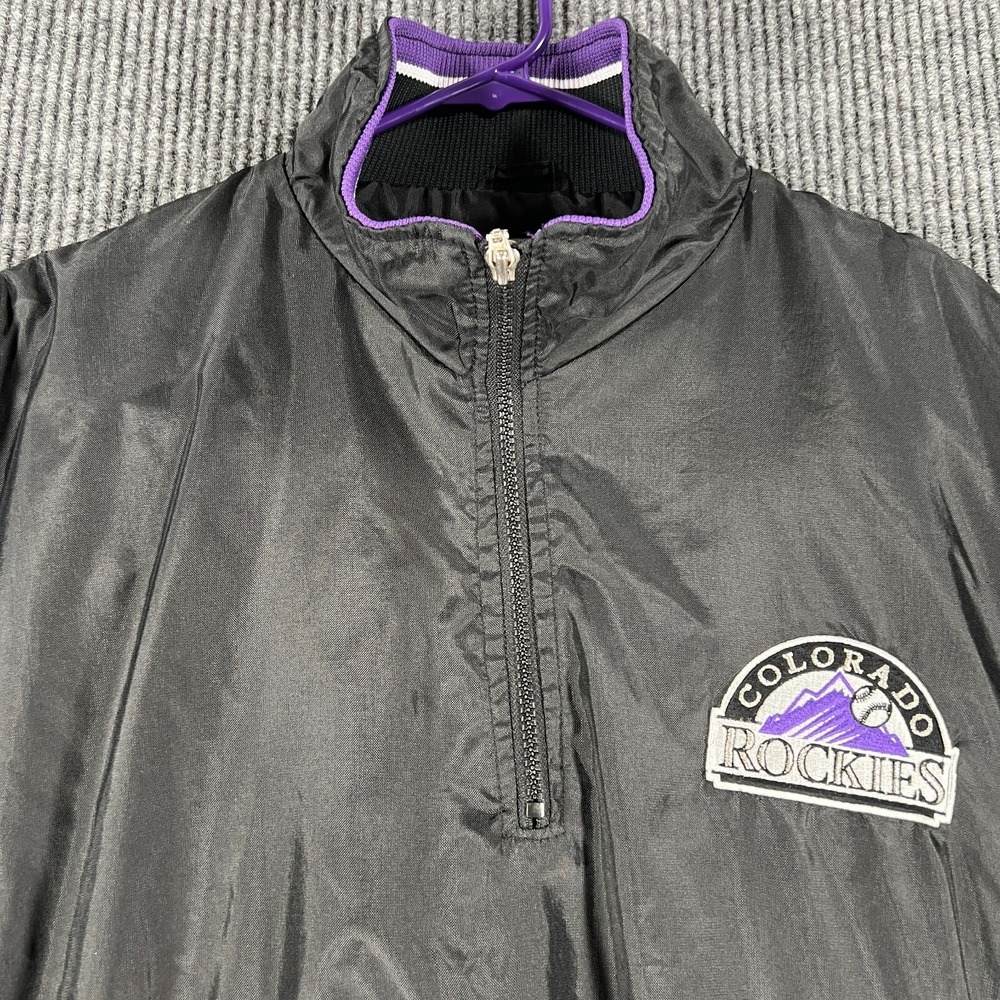 Vintage Colorado Rockies Mens Starter Jacket XL Extra Large Black 1/4 Zip MLB